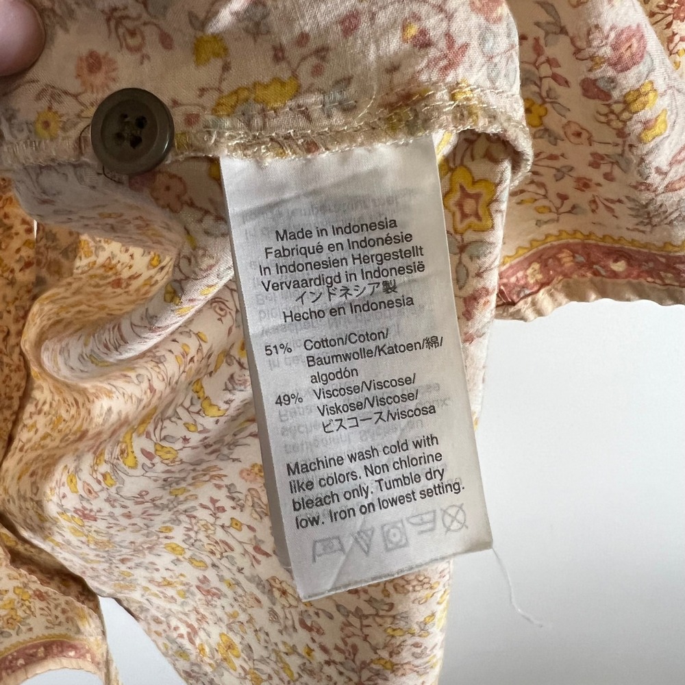 Madewell Mixed Floral Button Back Short Sleeve Top Yellow Pink Small Cottagecore - Picture 6 of 10